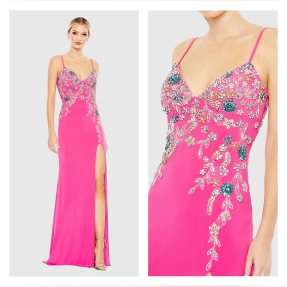 MAC DUGGAL 42006 NWT Multi Color Beaded Floral Cami Gown - Picture 1 of 8